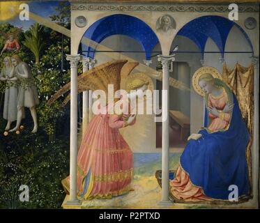 'L'annonciation', 1426-1428, tempera sur panneau, 194 x 194 cm, P00015. Auteur : Fra Angelico (ch. 1395-1455). Emplacement : Museo del Prado-PINTURA, MADRID, ESPAGNE. Banque D'Images