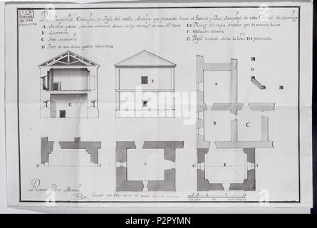 PROYECTO PARA EL ARCHIVO-LEGAJO Nº 1092-17206 PLANO. Auteur : PEREZ MONROY RAMON. Emplacement : ARCHIVO HISTORICO NACIONAL-COLECCION, MADRID, ESPAGNE. Banque D'Images