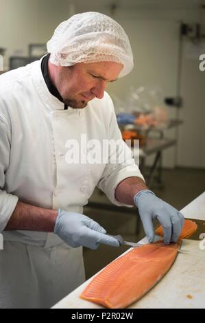 France, Morbihan, Arzon, le saumon fumé artisanal à Arzon Banque D'Images