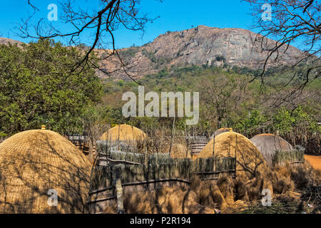 Dome traditionnelles maisons faites de paille et Reed, Mantenga Cultural Village, au Swaziland Banque D'Images