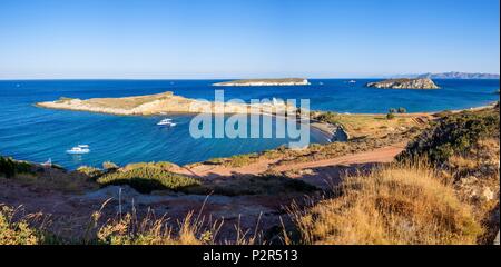 La Grèce, l'archipel du Dodécanèse, l'île de Lipsi, Tourkomnima et plage d'Agios Nikolaos, l'église le Tourko pointe Banque D'Images