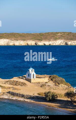 La Grèce, l'archipel du Dodécanèse, l'île de Lipsi, Tourkomnima et plage d'Agios Nikolaos, l'église le Tourko pointe Banque D'Images