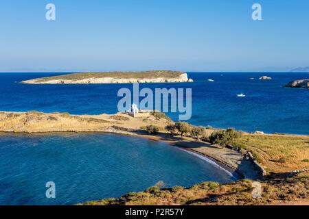 La Grèce, l'archipel du Dodécanèse, l'île de Lipsi, Tourkomnima et plage d'Agios Nikolaos, l'église le Tourko pointe Banque D'Images