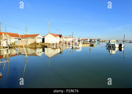 France, Charente Maritime, Ile d'Oleron ostréiculteur, huttes dans les Salines Harbour Banque D'Images