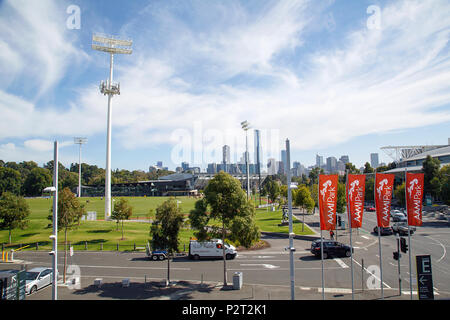 Melbourne, Australie : Avril 09, 2018 : Le Stade rectangulaire Melbourne connue commercialement comme AAMI Park est situé le long de l'avenue Olympique. Banque D'Images