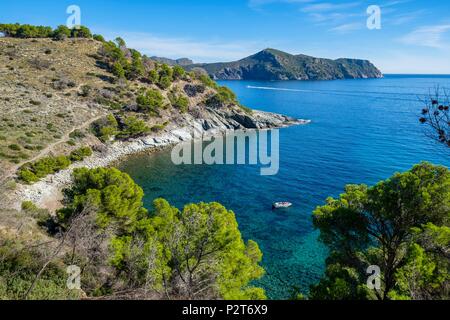 L'Espagne, la Catalogne, la randonnée de Roses à Cadaqués sur le GR 92 et de l'Europe chemin longue distance E 12 Banque D'Images