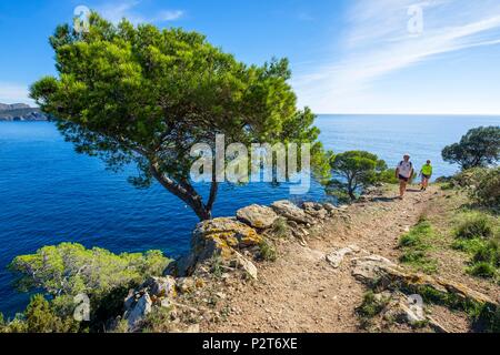 L'Espagne, la Catalogne, la randonnée de Roses à Cadaqués sur le GR 92 et de l'Europe chemin longue distance E 12 Banque D'Images