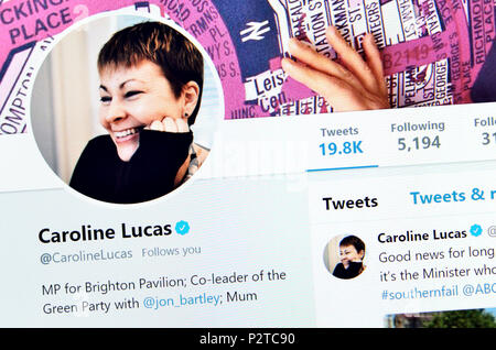 Caroline Lucas MP Twitter page (2018) Banque D'Images