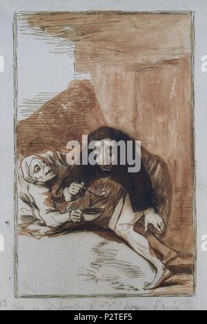 DIBUJO PREPARATORIO PARA EL CAPRICHO 54 - ESTE ES UN HOMBRE QUE POR QUE LE DIGERON... - SIGLO XVIII. Auteur : Francisco de Goya (1746-1828). Emplacement : Museo del Prado-DESSINS, MADRID, ESPAGNE.