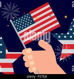 Le jour de l'indépendance américaine des aliments stars hand holding usa flag d'artifice célébrer vector illustration Illustration de Vecteur