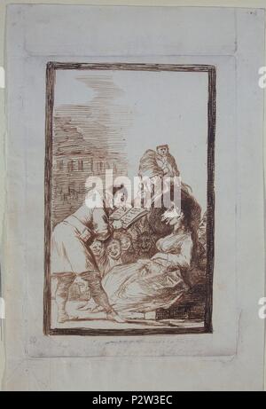 DIBUJO PREPARATORIO PARA EL CAPRICHO Nº 57 - SUEÑO 11 -MASCARAS DE CARICATURAS QUE APUNTARON... - SIGLO XVIII - PLUMA sépia. Auteur : Francisco de Goya (1746-1828). Emplacement : Museo del Prado-DESSINS, MADRID, ESPAGNE.