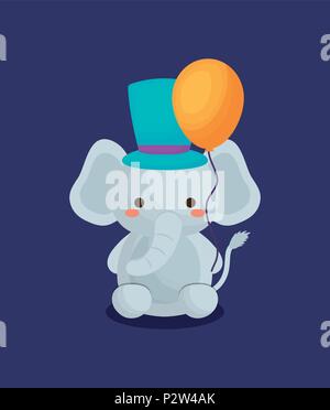 La conception du cirque carnaval avec l'éléphant mignon avec top hat et ballon sur fond violet, design coloré. vector illustration