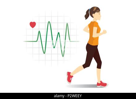 Woman running with Sign le pouls. Illustration de Vecteur