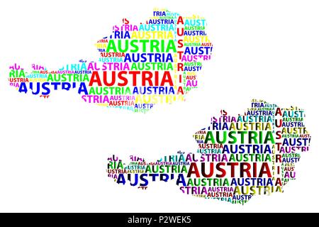 Sketch Autriche carte texte de lettre, de l'Albanie - sous la forme du continent, la carte République d'Autriche - vector illustration couleur Illustration de Vecteur