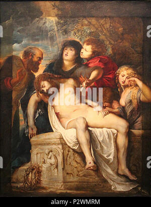 " La lamentation sur le corps du Christ mort", huile sur toile (Hauteur180 cm ; largeur. 137 cm) exécutée par Pierre Paul Rubens entre 1601 et 1606, prêtée par la Galerie Borghèse de Rome. - Inv. 411, photographiée lors de l'exposition temporaire " Rubens et son temps au musée du Louvre-Lens. 0 La lamentation sur le corps du Christ mort - Rubens - Galerie BorghA8se - 411 (2) Banque D'Images