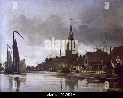 Voir de près de Rotterdam Overschie - 1856 - 43x57 cm - Huile sur toile. Auteur : Johan Barthold JONGKIND (1819-1891). Emplacement : MUSEO DOVAI, FRANCE. Aussi connu sous : VISTA DE OVERSCHIE. Banque D'Images