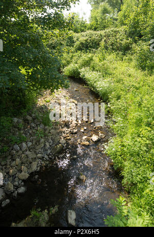 À l'aval à la rivière Keer près de Borwick dans le Lancashire vu du pont Haut Keer. La rivière Keer est une petite rivière que pour une partie de son cou Banque D'Images