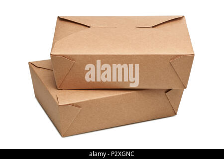 Deux vierges livraison en carton pour les aliments prêts à manger isolé sur blanc avec clipping path Banque D'Images