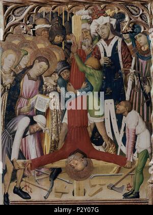 Retable SAN PEDRO DE PUBOL - MARTIRIO DE SAN PEDRO - 1437 - GOTICO CATALAN. Auteur : Bernat Martorell (d. 1452). Emplacement : CATEDRAL-MUSEO DIOCESANO, Gérone, Espagne. Banque D'Images