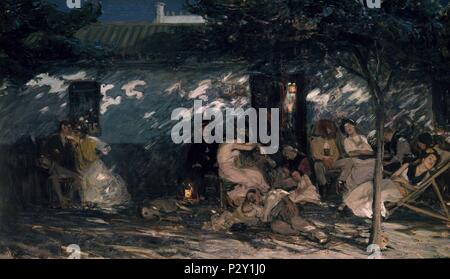 'Summer nuit à Séville", 1905, huile sur toile, 100 x 187 cm. Auteur : Gonzalo Bilbao Martínez (1860-1938). Emplacement : MUSEO DE BELLAS ARTES-CONVENTO DE LA MERCED CALZAD, ESPAGNE. Banque D'Images
