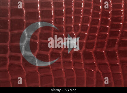 Drapeau turc sur un cuir peau de serpent texture background close up . Banque D'Images