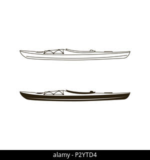 Canoë Kayak icônes dans télévision rempli et de dessins au style. Silhouette linéaire et pictogrammes styles. Stock illustration isolé sur fond blanc Banque D'Images