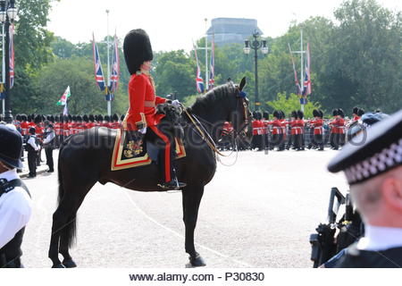 La parade annuelle de la couleur a eu lieu à Londres en l'honneur de l'anniversaire de la reine Elizabeth. Les rues bordées de milliers d'accueillir Sa Majesté un Banque D'Images