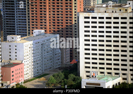 Pyongyang, Corée du Nord, vue sur les immeubles de grande hauteur dans le centre Banque D'Images