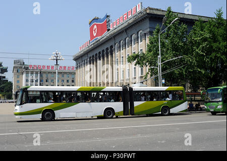 Pyongyang, Corée du Nord, l'administration centrale du Parti du Travail de Corée sur la Place Kim Il Sung Banque D'Images