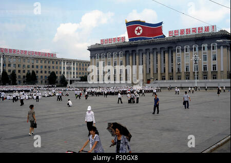 Pyongyang, Corée du Nord, l'administration centrale du Parti du Travail de Corée sur la Place Kim Il Sung Banque D'Images