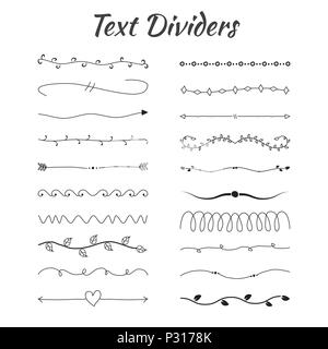 Collection de texte dessiné à la main et séparateurs diviseurs Illustration de Vecteur