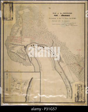 -La carte et l'inset rez-de- Plan de l'enrichissement facultatif -Fort Hindman- à post, Arkansas, remis à - Banque D'Images