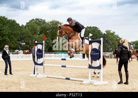 Cheshire. 17 juin 2018. Le Bolesworth Écuyer International Horse Show a lieu dans le magnifique parc du château d'Bolesworth dans le Cheshire. L'incroyable quatre étoiles et trois de saut d'étoiles spectaculaires de dressage se déroule dans les terrains d'Bolesworth Château près de Tattenhall, Cheshire du 13 juin au 17 juin 2018. Credit : Cernan Elias/Alamy Live News Banque D'Images