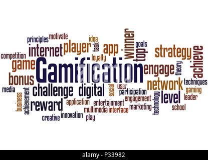 Gamification, mot concept cloud sur fond blanc. Banque D'Images