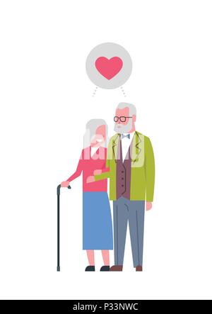 Les grands-parents couple in love, pleine longueur avatar sur fond blanc, les concept de famille, d'arbre de genre télévision design dessin animé Illustration de Vecteur