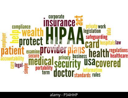 L'HIPAA, mot concept cloud sur fond blanc. Banque D'Images