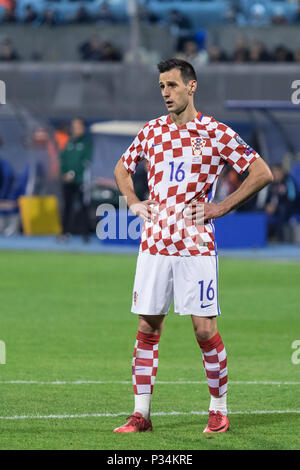 ZAGREB, CROATIE - 09 NOVEMBRE 2017 : European qualificatif pour la Coupe du Monde de la FIFA 2018 en Russie. La Croatie contre la Grèce. Nikola KALINIC (16) Banque D'Images