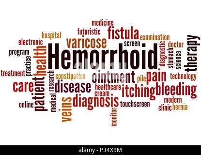 Hémorroïdes, mot concept cloud sur fond blanc. Banque D'Images