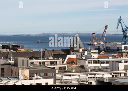 Panorama sur stormagasinet Sallings fra ensemble d'Aarhus. udsigtsterrasse D'Aarhus panorama vu de la Salling. N 56,1443044, 10,206672 Banque D'Images