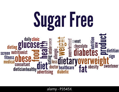 Sans Sucre, mot concept cloud sur fond blanc. Banque D'Images