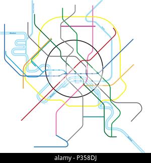 Métro de couleur carte vectorielle de Moscou, Russie Illustration de Vecteur