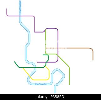 Métro de couleur carte vectorielle de Bangkok, Thaïlande Illustration de Vecteur