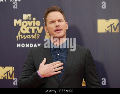 Chris Pratt participant à la 2018 MTV Film et TV Awards tenue au Barker Hangar à Los Angeles, USA. ASSOCIATION DE PRESSE Photo. Photo date : Samedi 16 juin 2018. Crédit photo doit se lire : Francis Specker/PA Wire Banque D'Images