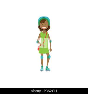 African girl kid portant des genoux et coudes sur fond blanc en rouleau.. Caractère style plat Illustration de Vecteur