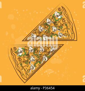 Motif transparent Pizza esquisse dessinée à la main avec des ingrédients de base, menu pizzeria concept. Illustration de Vecteur