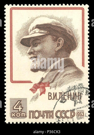 Urss - timbres en 1963 : Couleur edition sur les chefs d'état, indique 93e anniversaire de la naissance de Vladimir Lénine Banque D'Images