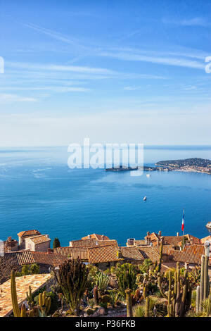 Voir ci-dessus à Eze village Mer Méditerranée, Côte d'Azur - Côte d'Azur, France Banque D'Images