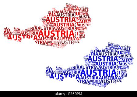 Sketch Autriche carte texte de lettre, de l'Albanie - sous la forme du continent, la carte République d'Autriche - rouge et bleu vector illustration Illustration de Vecteur