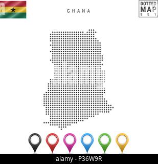 Notation vectorielle Carte du Ghana. Silhouette simple du Ghana. Le drapeau national du Ghana. Ensemble de marqueurs carte multicolore Illustration de Vecteur