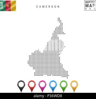 Notation vectorielle Carte du Cameroun. Silhouette simple du Cameroun. Drapeau national du Cameroun. Ensemble de marqueurs carte multicolore Illustration de Vecteur